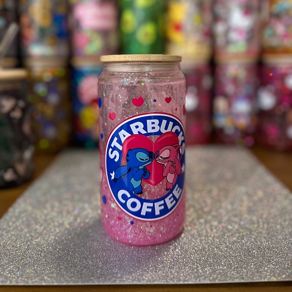 Other - Stitch and angel custom glass tumbler